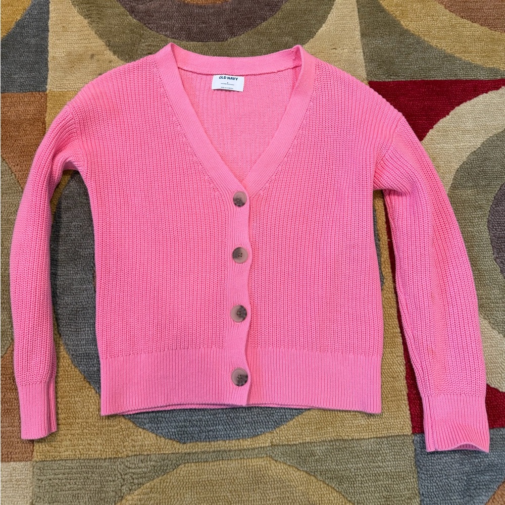 Old Navy Pink Short Cardigan Sweater Buttons 100% Cotton Women’s Size Small